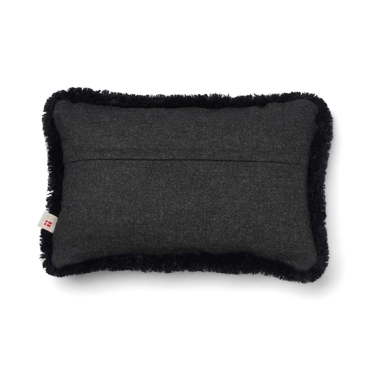 Wool Cushion | Short Wool Trim | 34x52 cm Charcoal/Black
