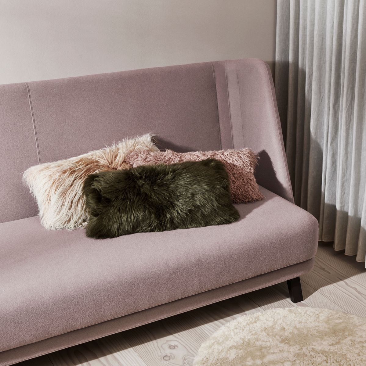 Long Wool Sheepskin Cushion | 28x56 cm Black