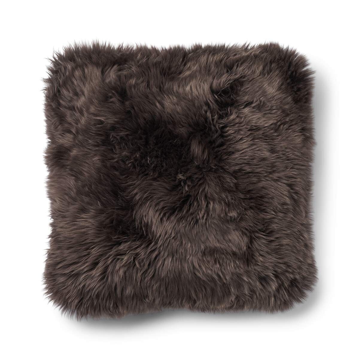 Long Wool Sheepskin Cushion | 52x52 cm Brown/Walnut