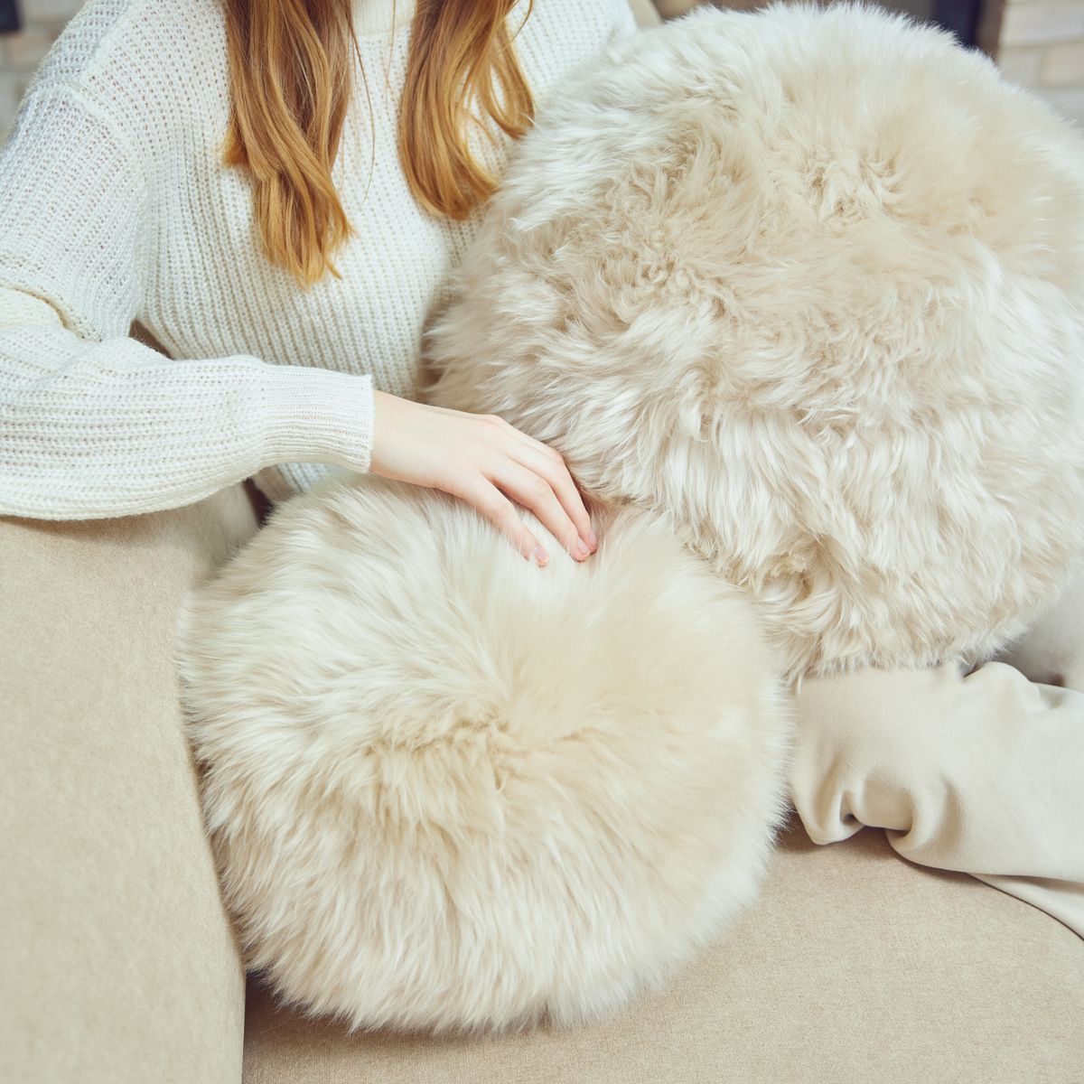 Angelite Round Cushion | D30 cm | D25 | D35 | Long Wool Black