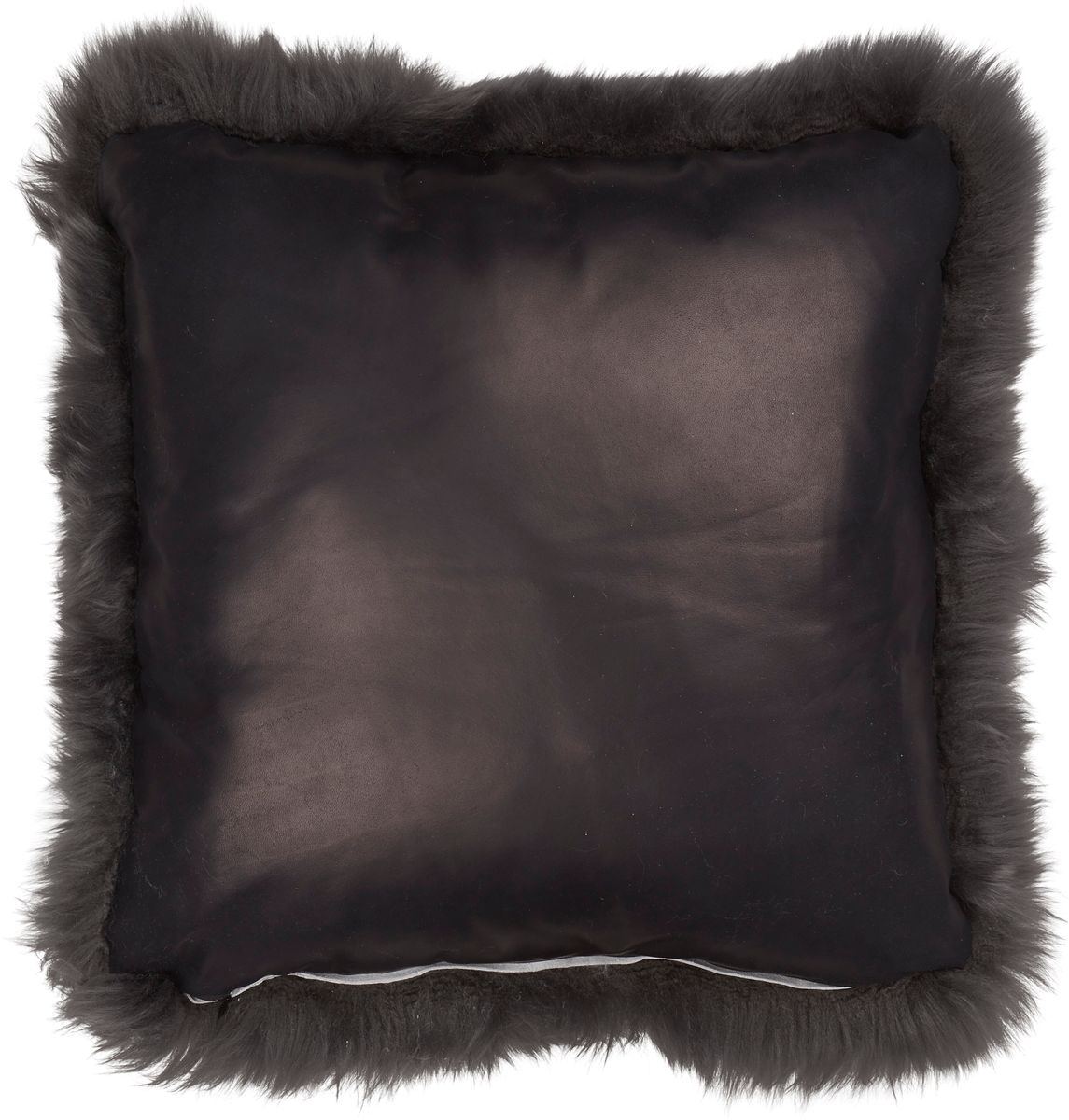 Long Wool Sheepskin Cushion | Leather backing Steel