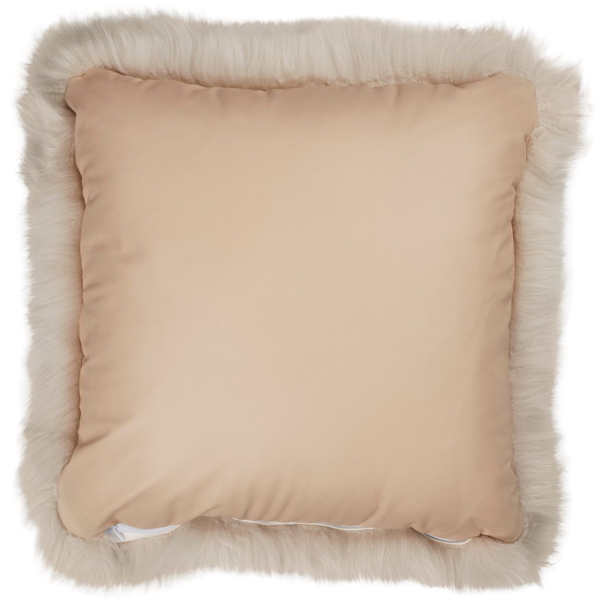 Long Wool Sheepskin Cushion | Leather backing Linen