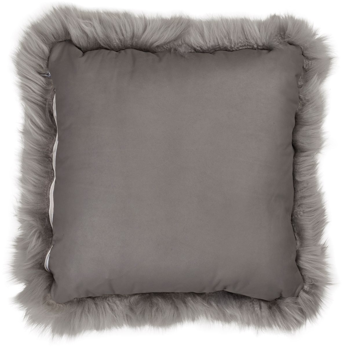 Long Wool Sheepskin Cushion | Leather backing Light Grey