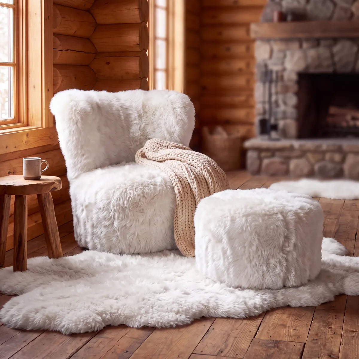 Skandi Footrest | Long Wool Sheepskin | New Zealand Ivory