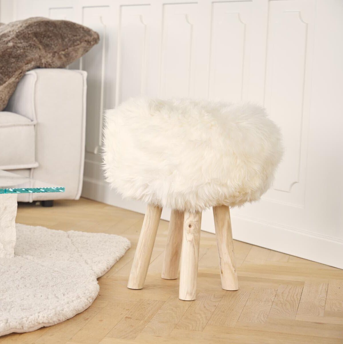 Sheepskin Stool Cover | Ø35xH17 cm Black