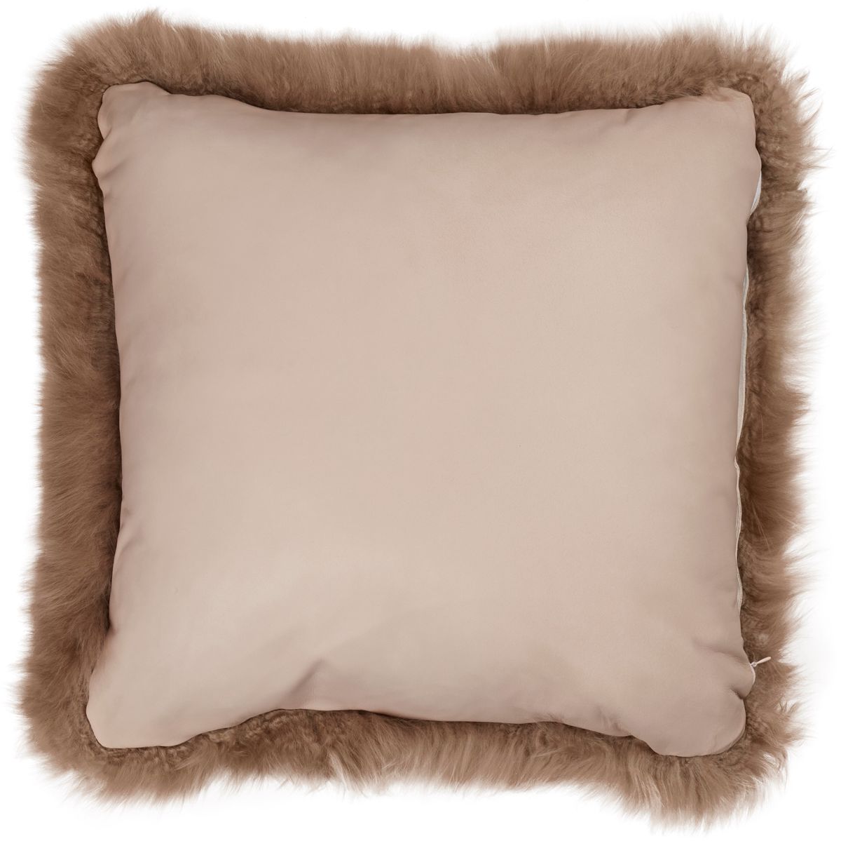Long Wool Sheepskin Cushion | Leather backing Taupe