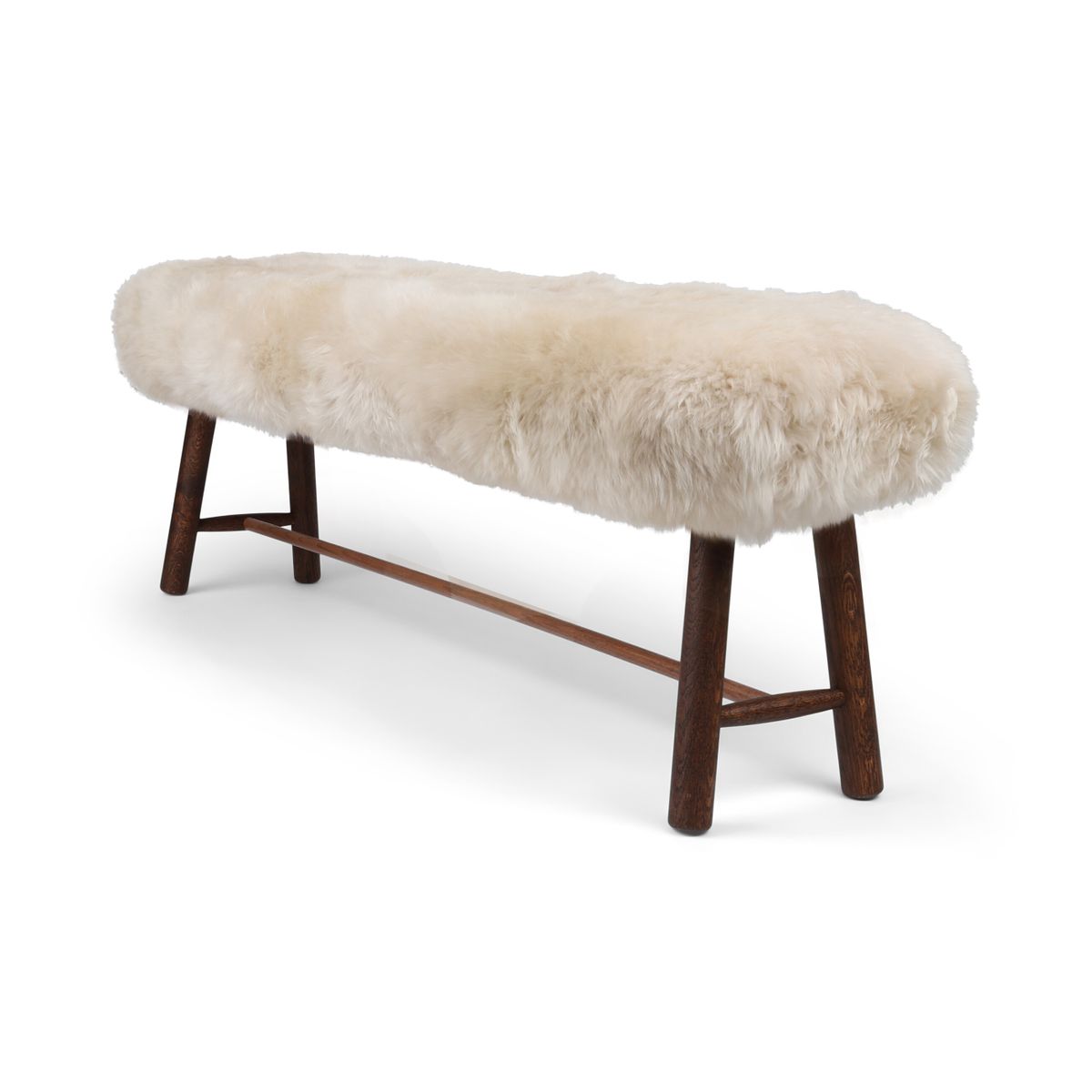 Theo Bench | New Zealand Long Wool Sheepskin | Dark Oil Oak Legs