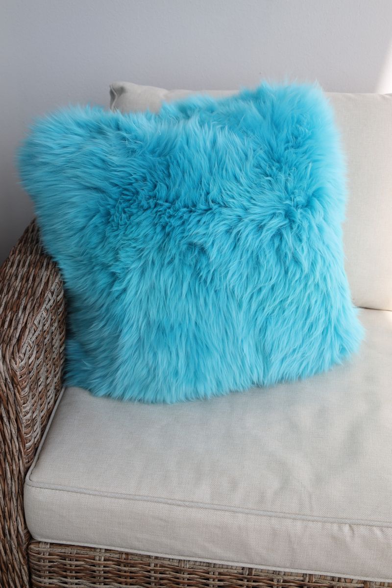Long Wool Sheepskin Cushion | Doublesided | New Zealand | 45x45 cm Coral Peacock