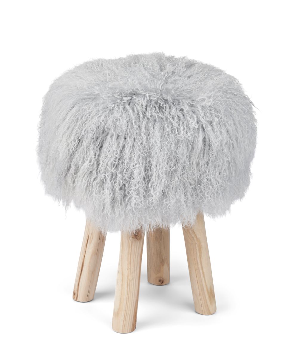 Tibetan Stool / Bar Stool Cover | Ø35xH17 cm Light Grey