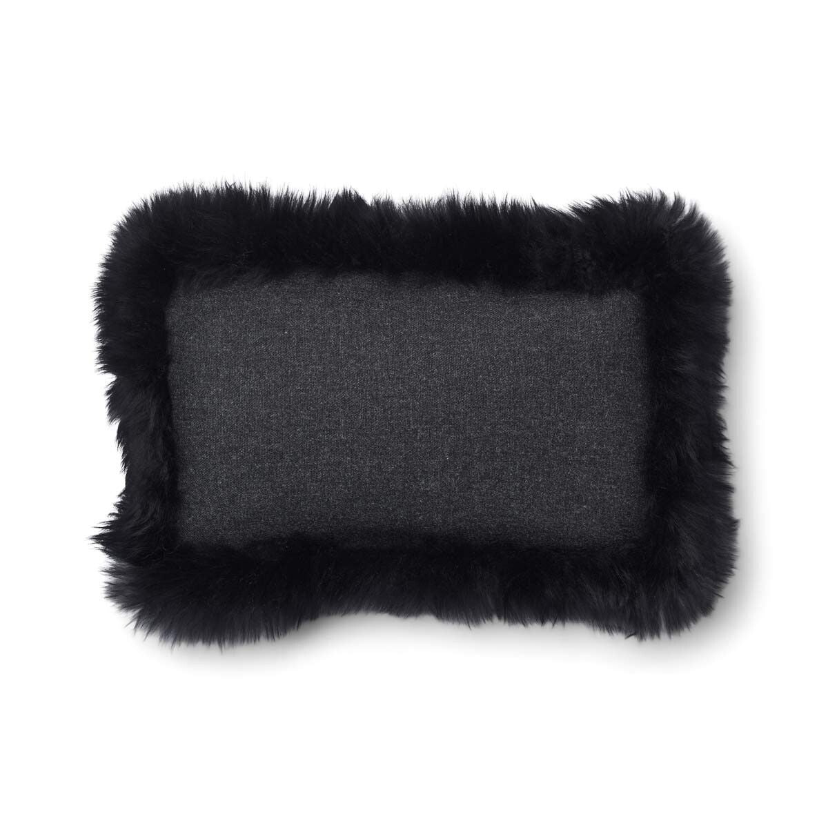Wool Cushion | Long Wool Trim  | 52x52 cm | 34x52 cm Charcoal/Black
