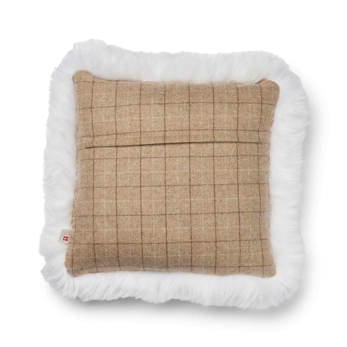 Wool Cushion | Doublesided | Long Wool trim | 52x52 cm Oatmeal-Beige/Ivory