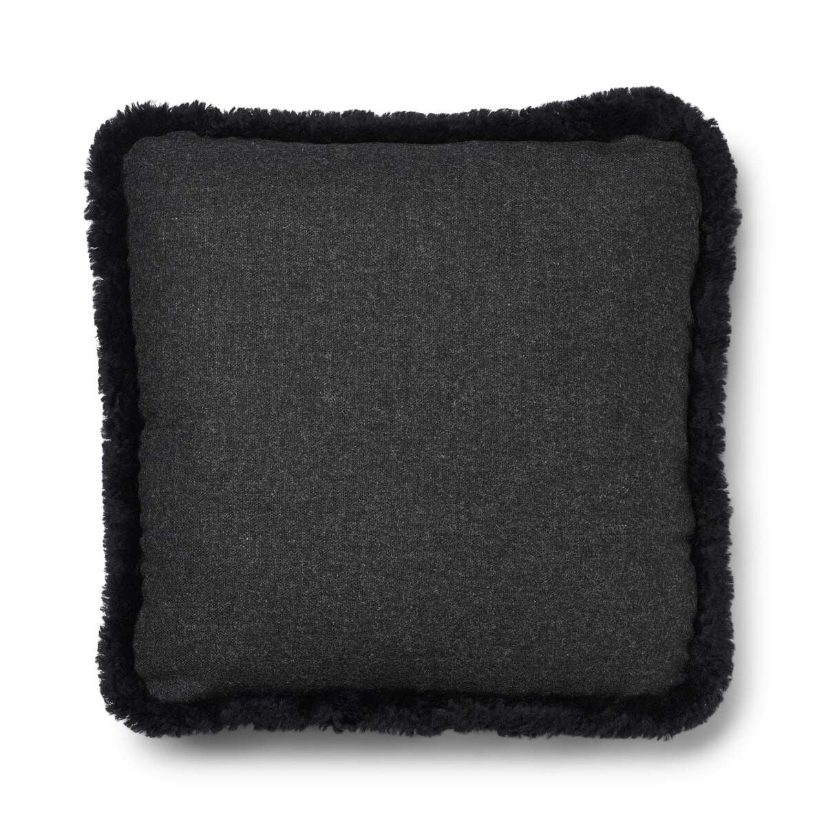 Wool Cushion | Short Wool Trim | 52x52 cm Charcoal/Black