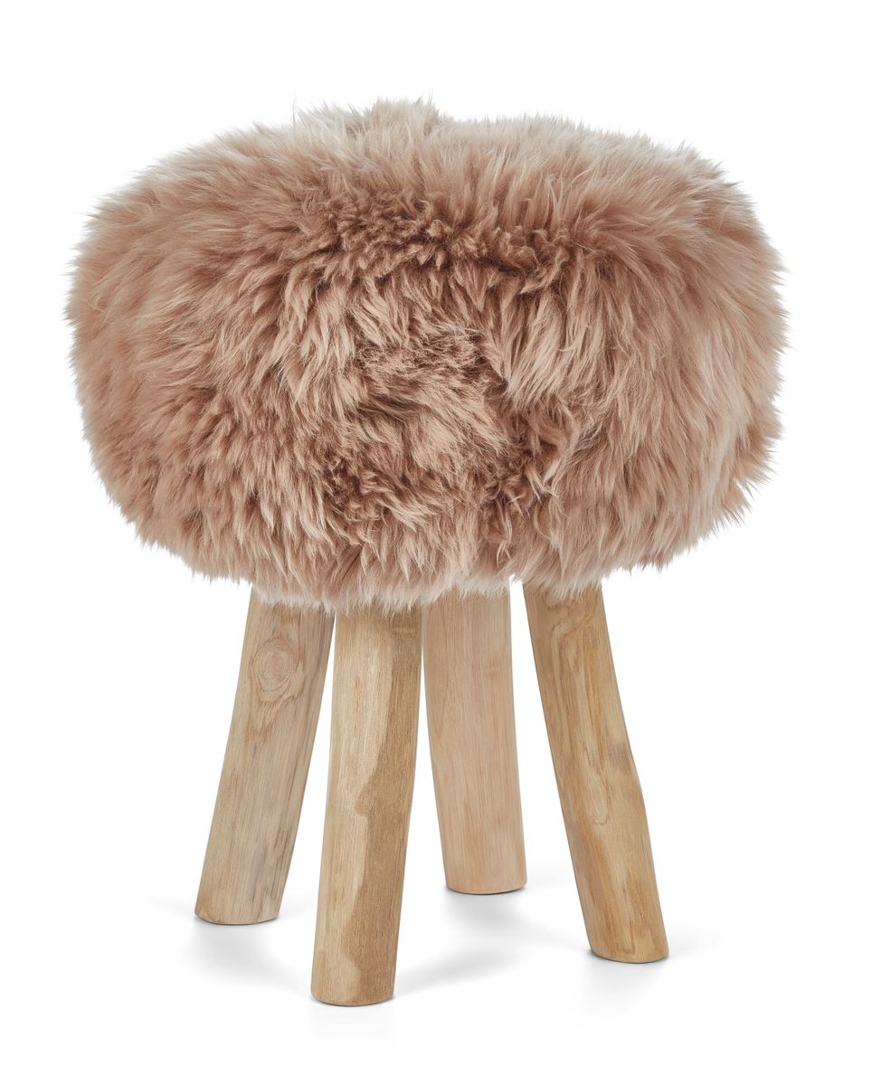 Sheepskin Stool Cover | Ø35xH17 cm Warm Sand