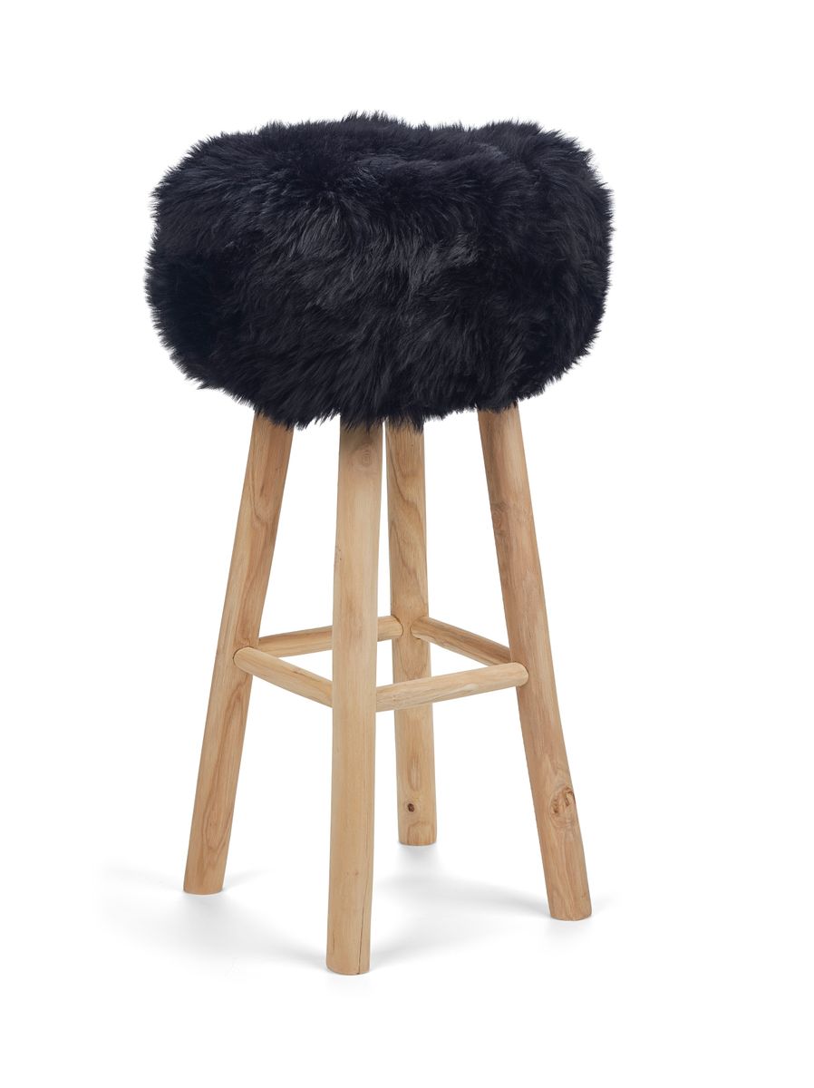 Sheepskin Stool Cover | Ø35xH17 cm Black