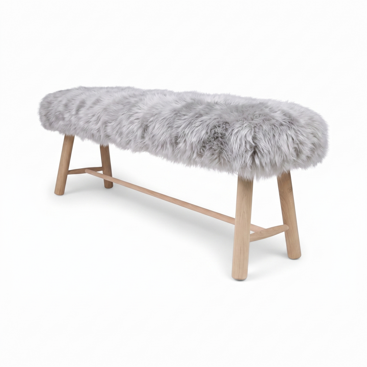Theodor Bench | New Zealand Long Wool Sheepskin | Oak Legs Light Grey