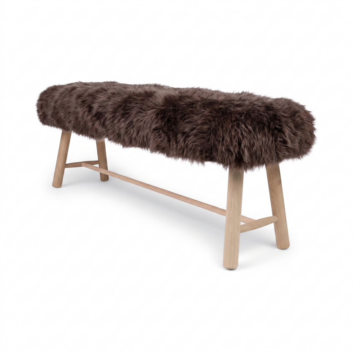 Theodor Bench | New Zealand Long Wool Sheepskin | Oak Legs Walnut