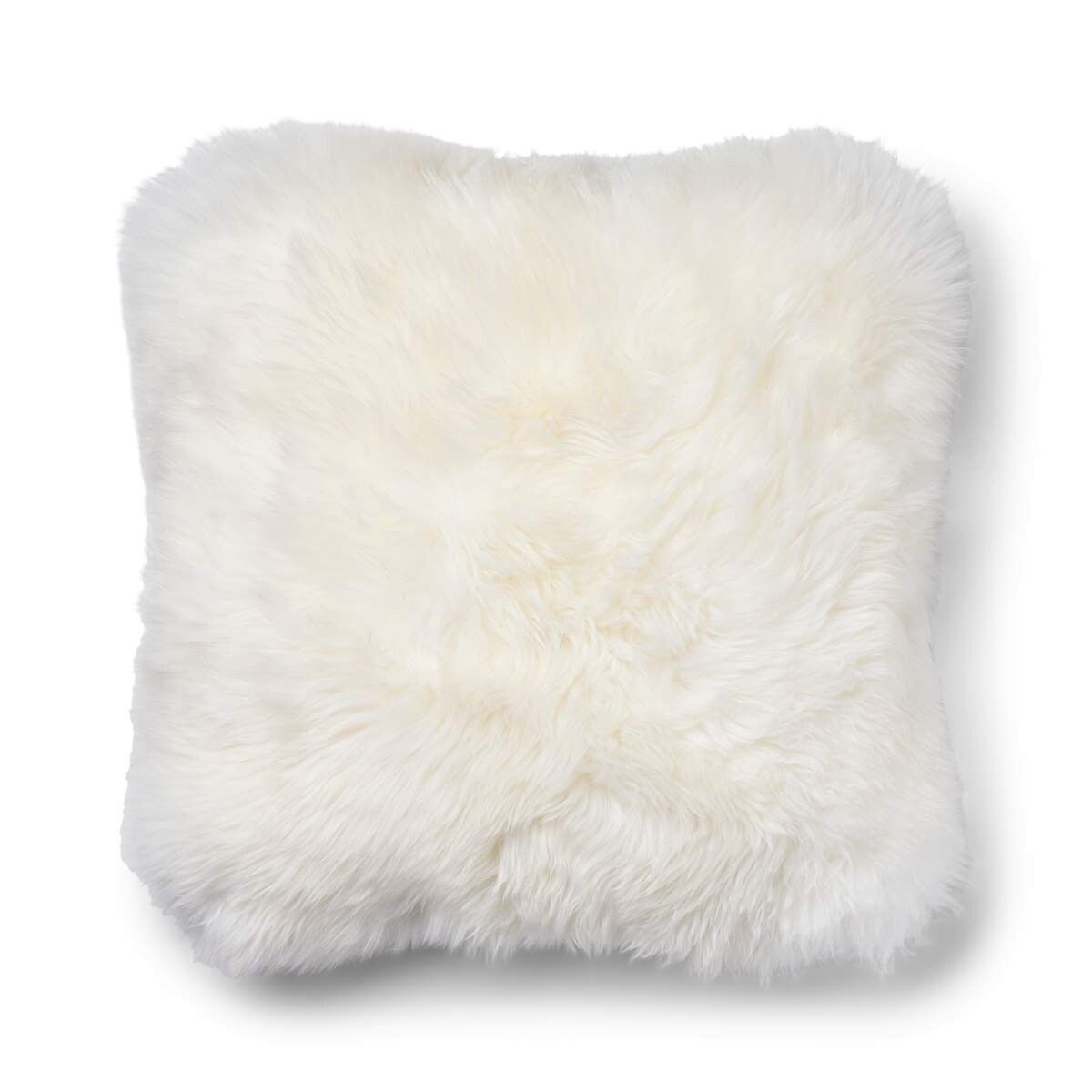 Long Wool Sheepskin Cushion | 52x52 cm Silver/Ivory