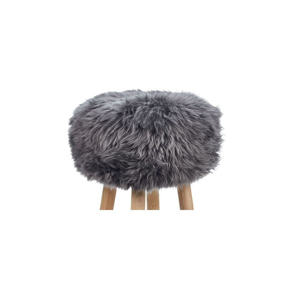 Sheepskin Stool Cover | Ø35xH17 cm Steel