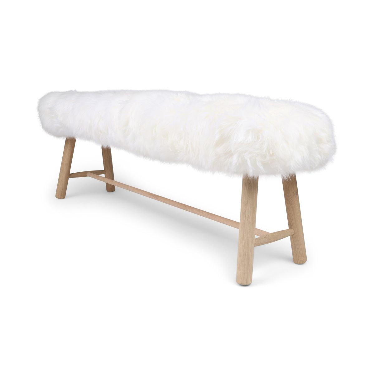 Theodor Bench | New Zealand Long Wool Sheepskin | Oak Legs Ivory
