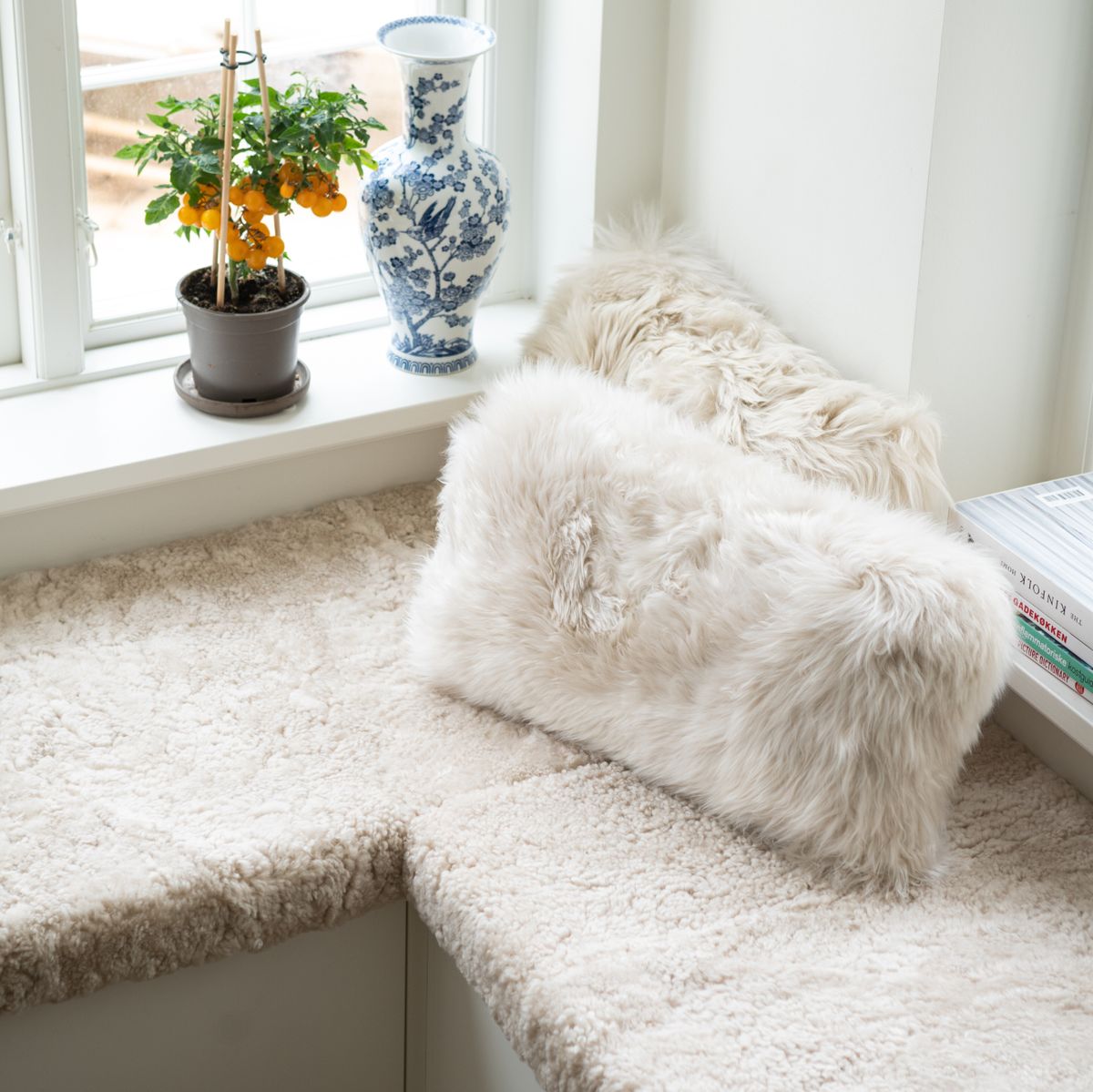 Long Wool Sheepskin Cushion | 28x56 cm Black