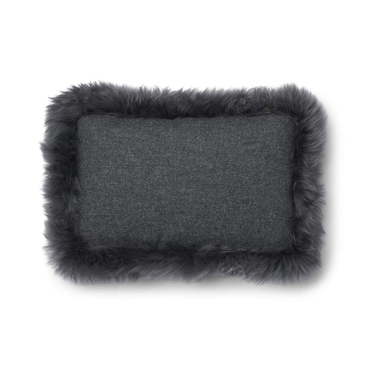 Wool Cushion | Long Wool Trim  | 52x52 cm | 34x52 cm Rock/Steel