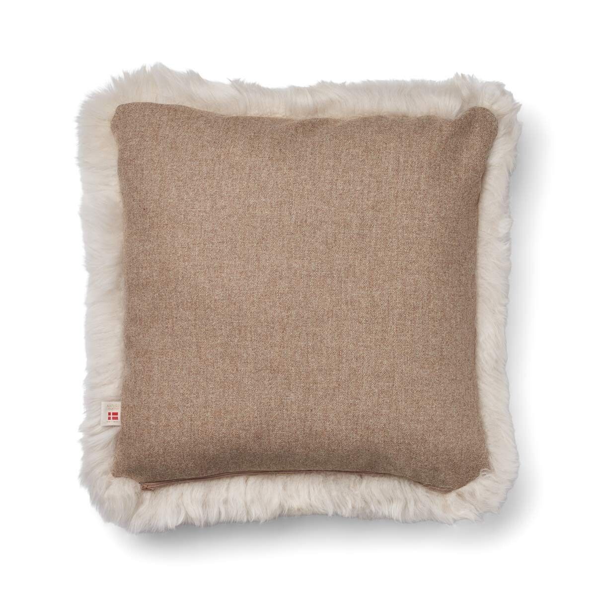 Long Wool Sheepskin Cushion | 52x52 cm Beige/Linen