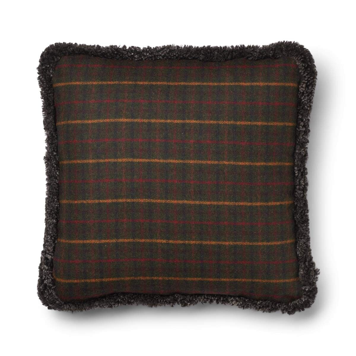 Wool Cushion | Doublesided | Short Wool trim | 52x52 cm Kilberry Fir-Dark Green/Cappuccino