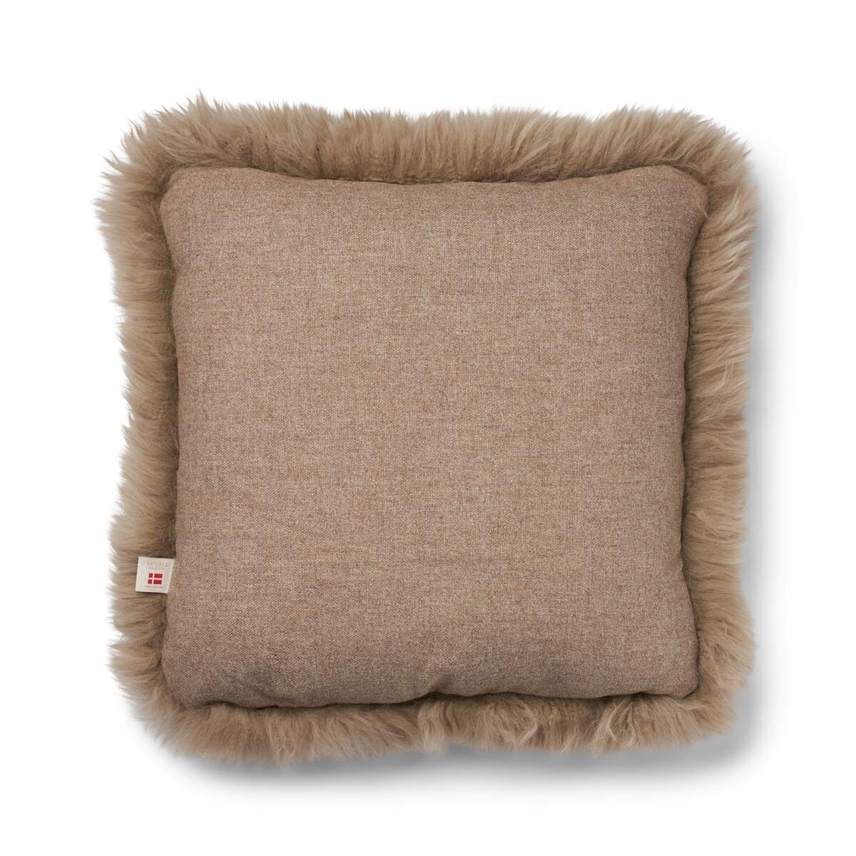Long Wool Sheepskin Cushion | 52x52 cm Beige/Taupe