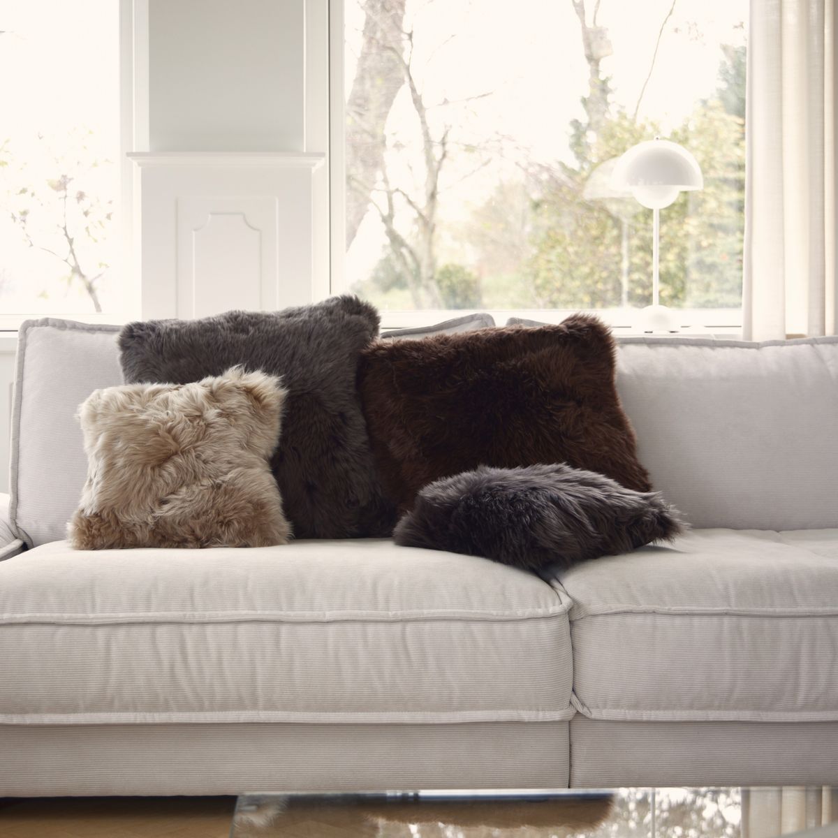 Long Wool Sheepskin Cushion | 50x50 cm Aubergine