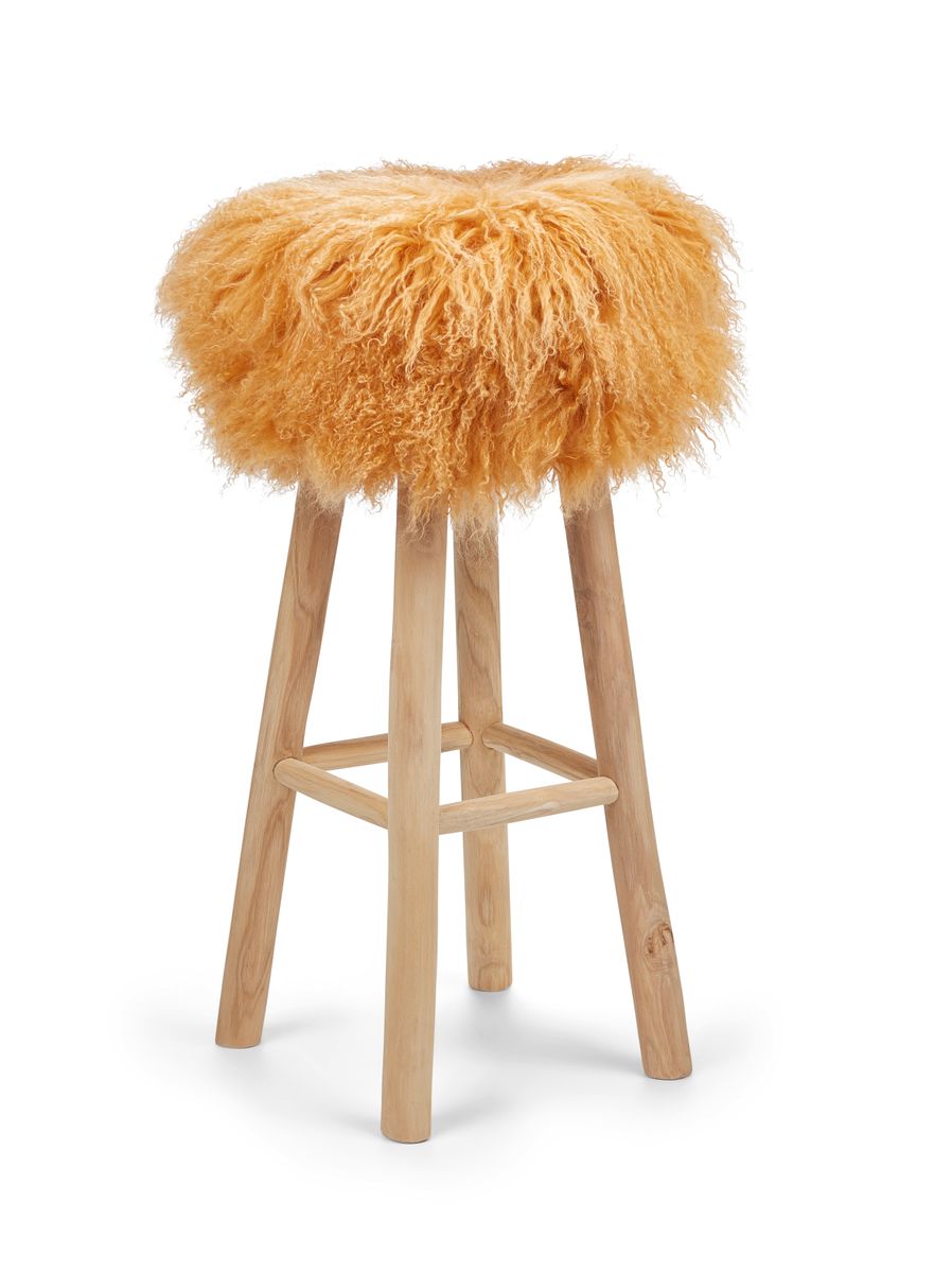 Theo Bar Stool + Cover | Oak Legs | Tibet Sheepskin Imperial Yellow