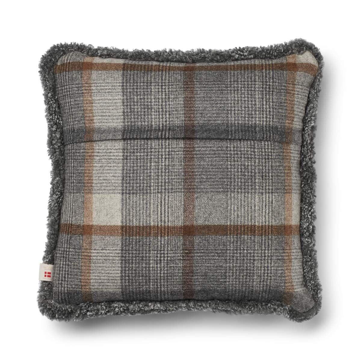 Wool Cushion | Doublesided | Short Wool trim | 52x52 cm Glencheck-Grey/Light Grey