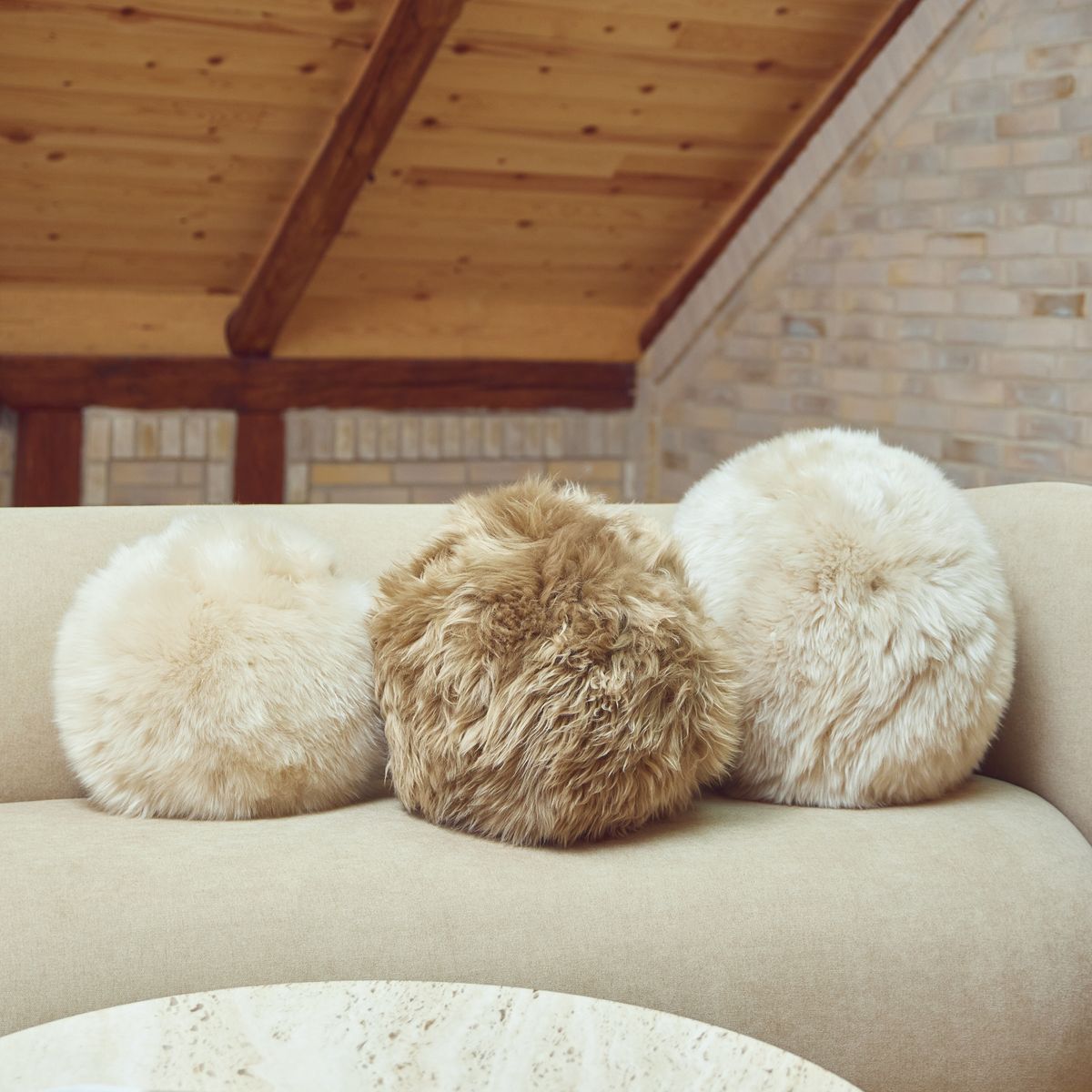 Angelite Round Cushion | D30 cm | D25 | D35 | Long Wool Black