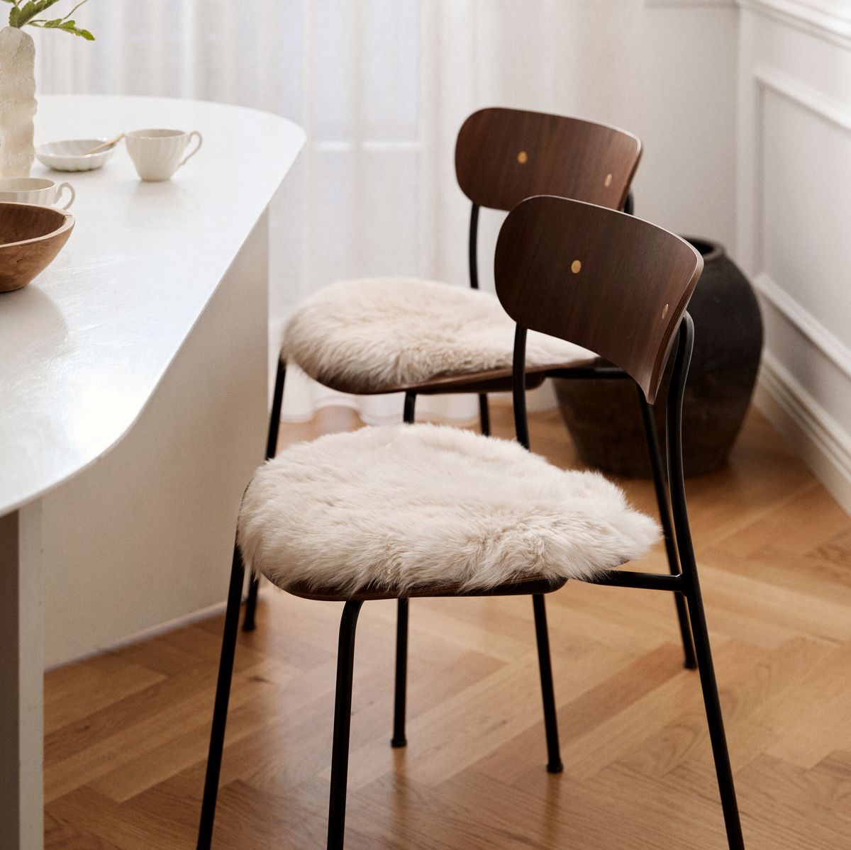 Long Wool Sheepskin Seat Cover | Ø38 cm Aubergine