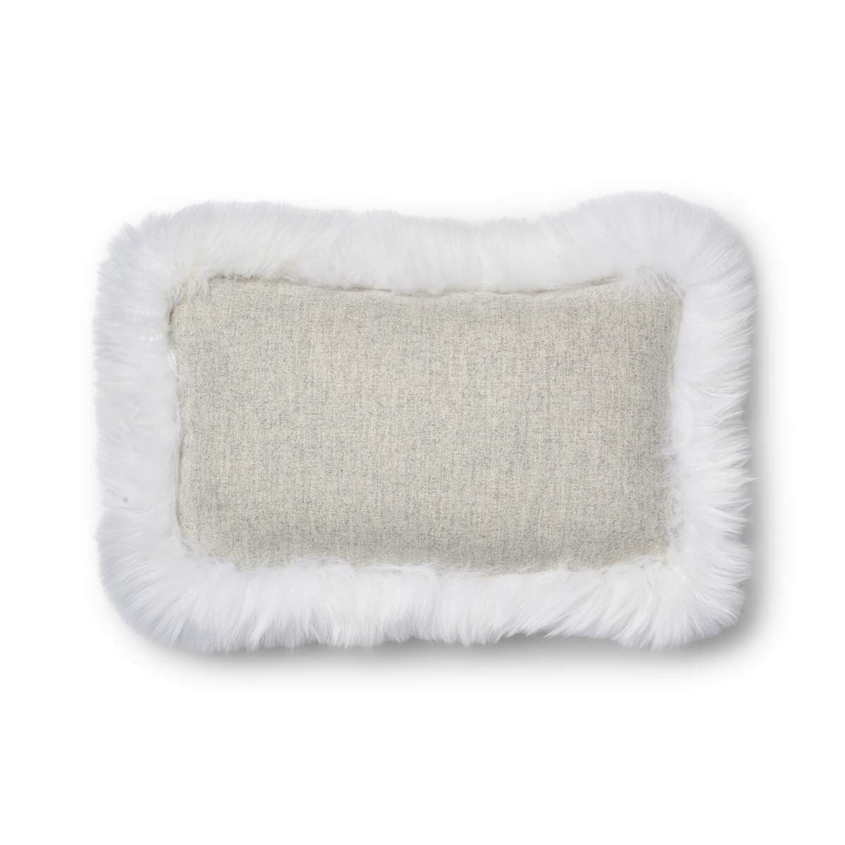 Wool Cushion | Long Wool Trim  | 52x52 cm | 34x52 cm Silver/Ivory