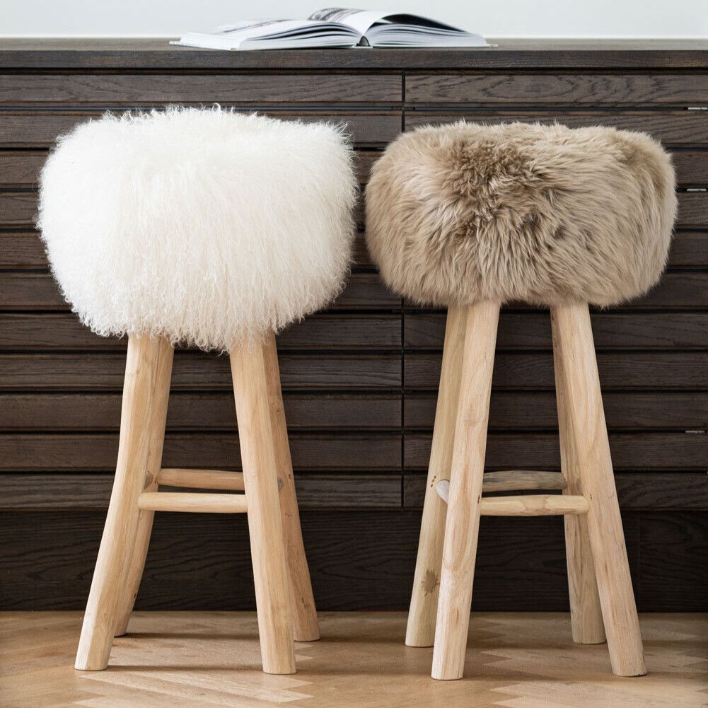 Sheepskin Stool Cover | Ø35xH17 cm Black