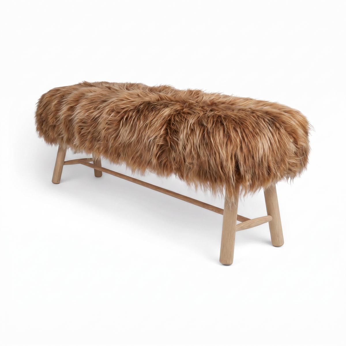 Theo Bench | Icelandic Sheepskin | Oak Legs Rusty Brown