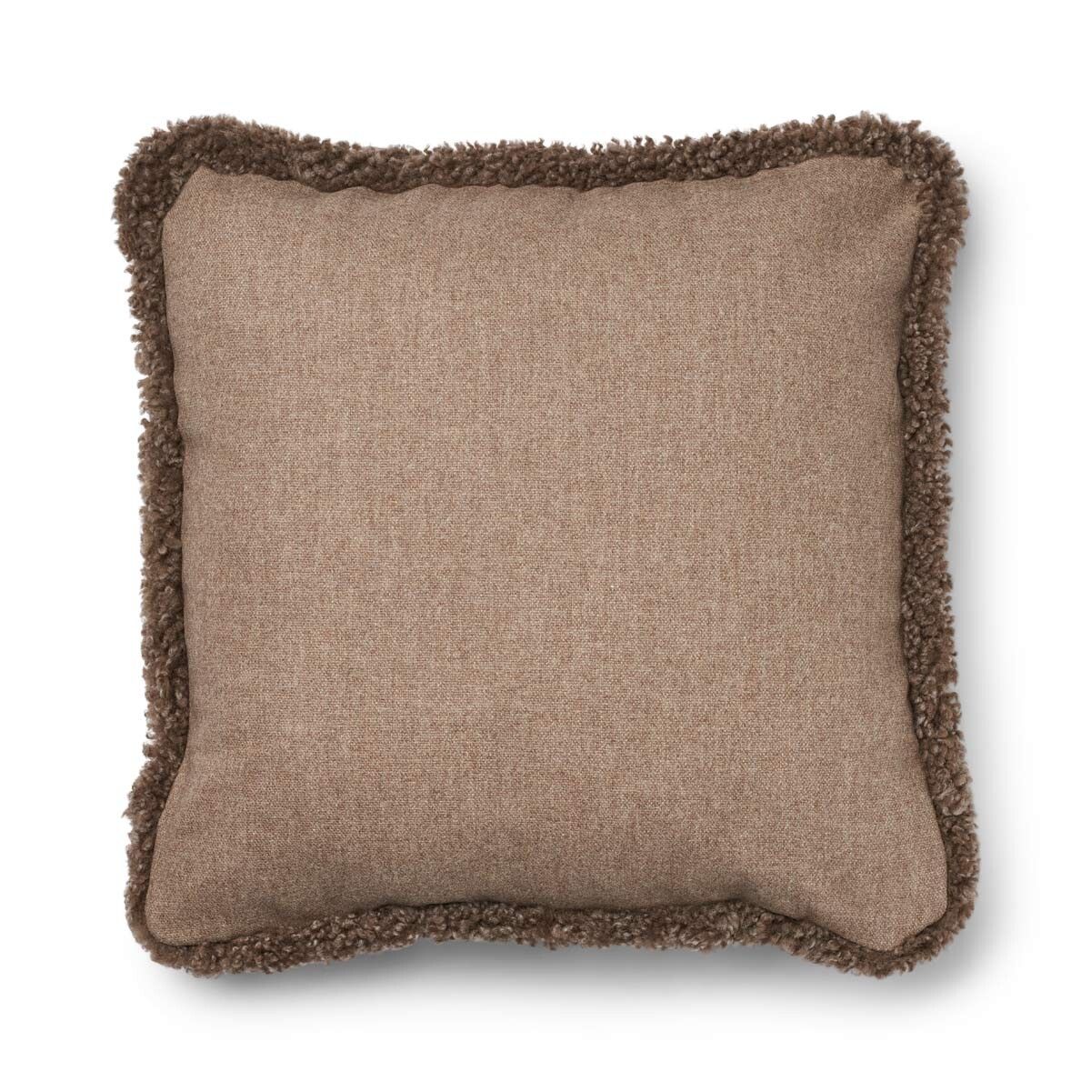 Wool Cushion | Short Wool Trim | 52x52 cm Beige/Taupe