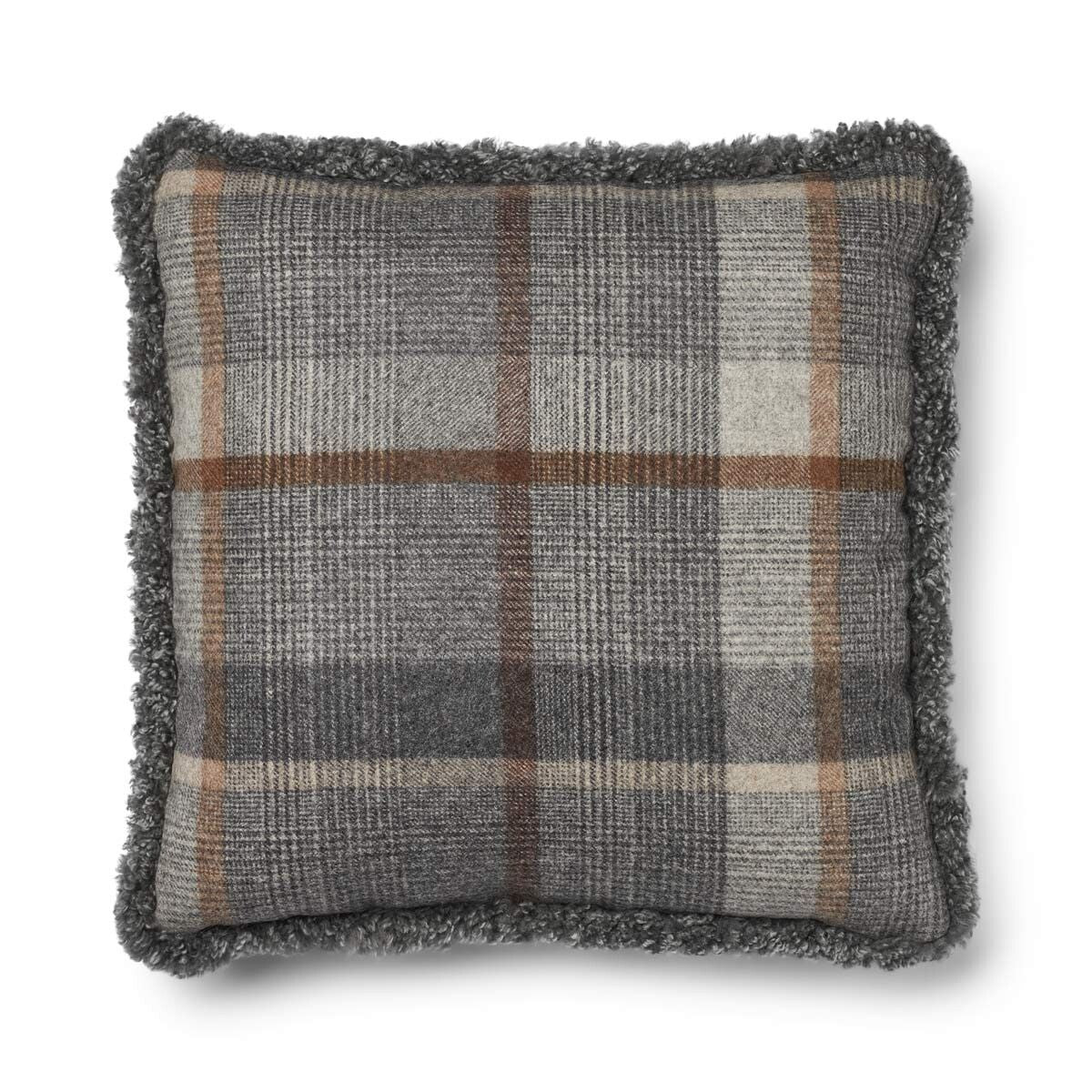Wool Cushion | Doublesided | Short Wool trim | 52x52 cm Glencheck-Grey/Light Grey