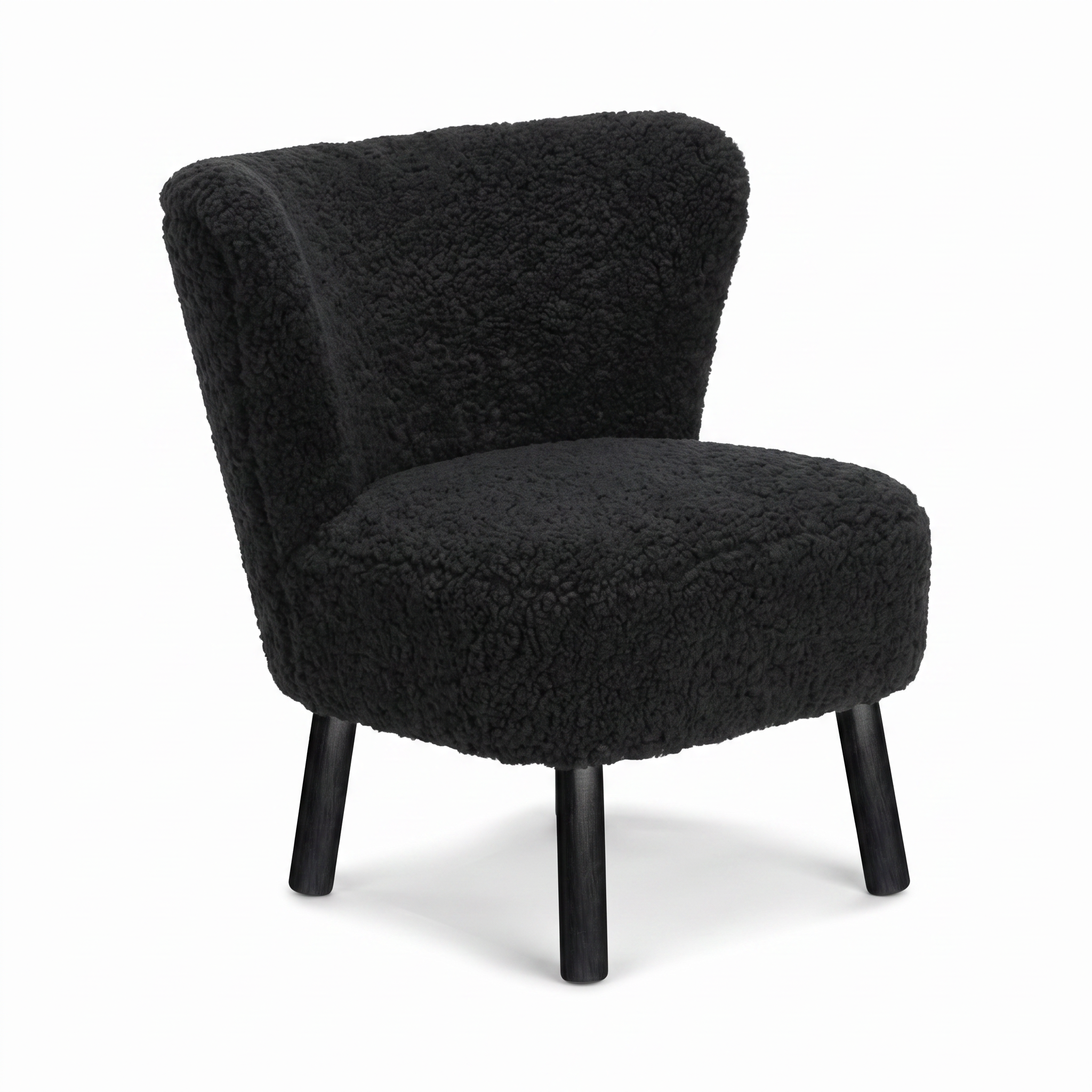 Emily Lounge Chair | Short Wool Black - Black Beech Legs
