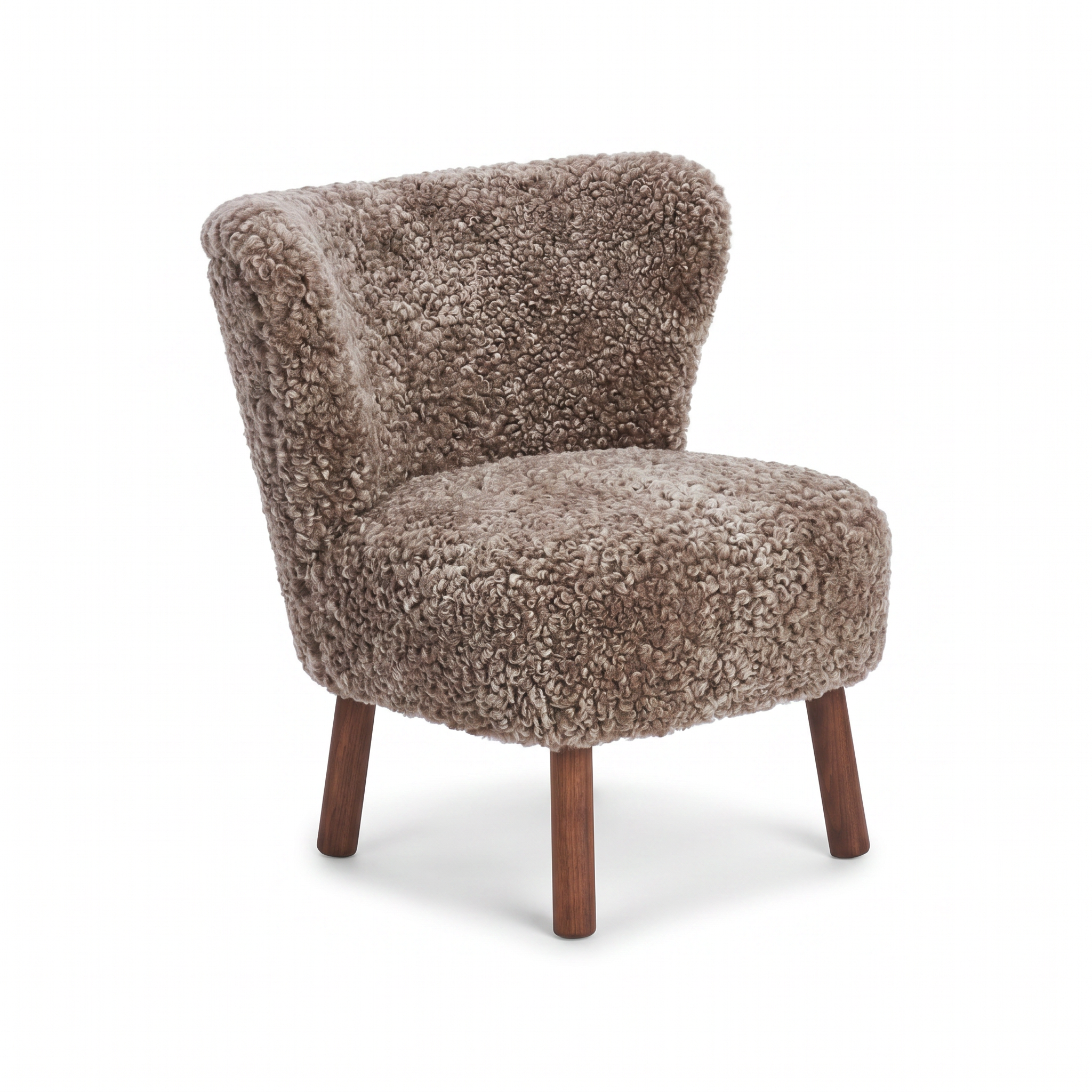 Emily Lounge Chair | Short Wool Cappuccino - Walnut Legs