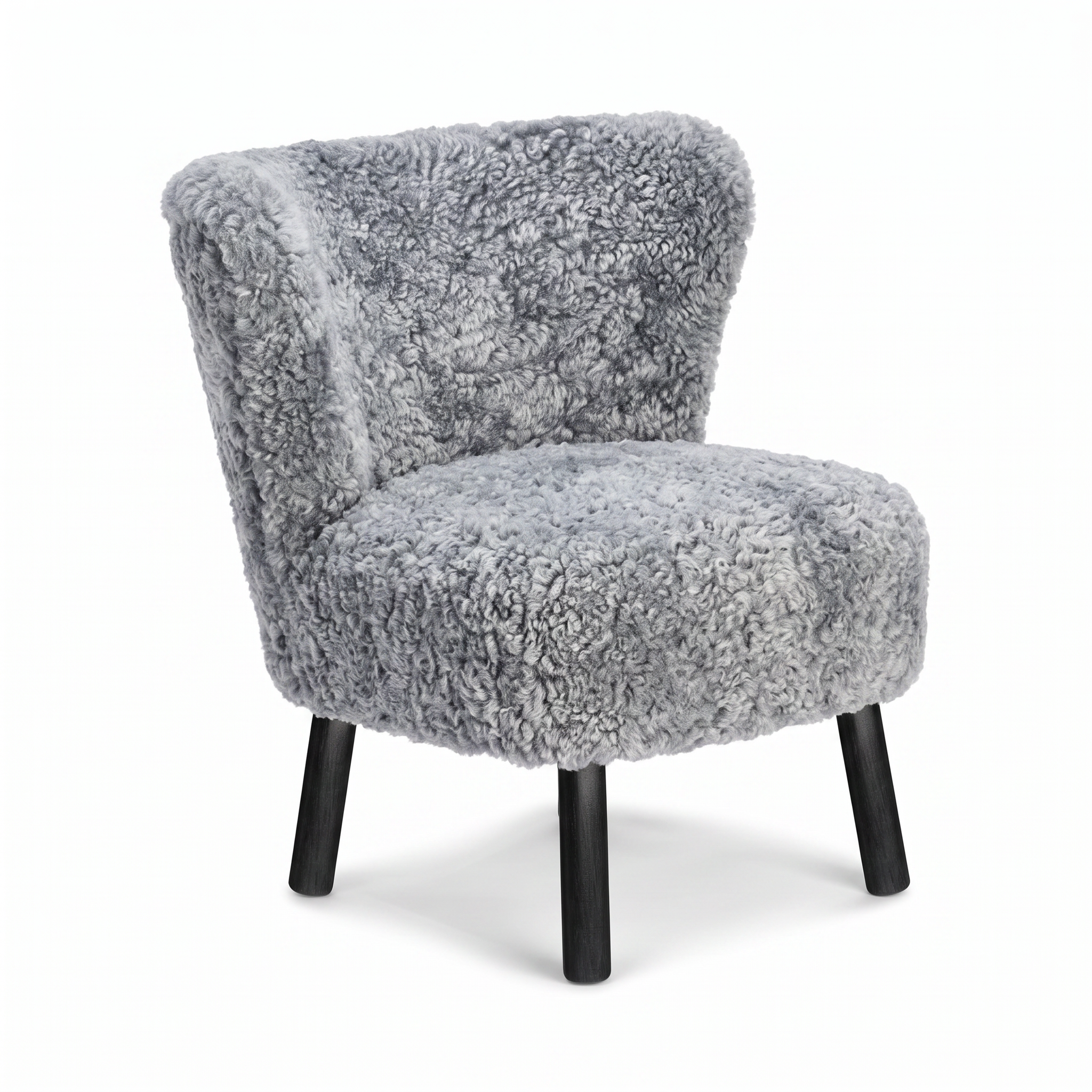 Emily Lounge Chair | Short Wool Light Grey - Black Beech Legs