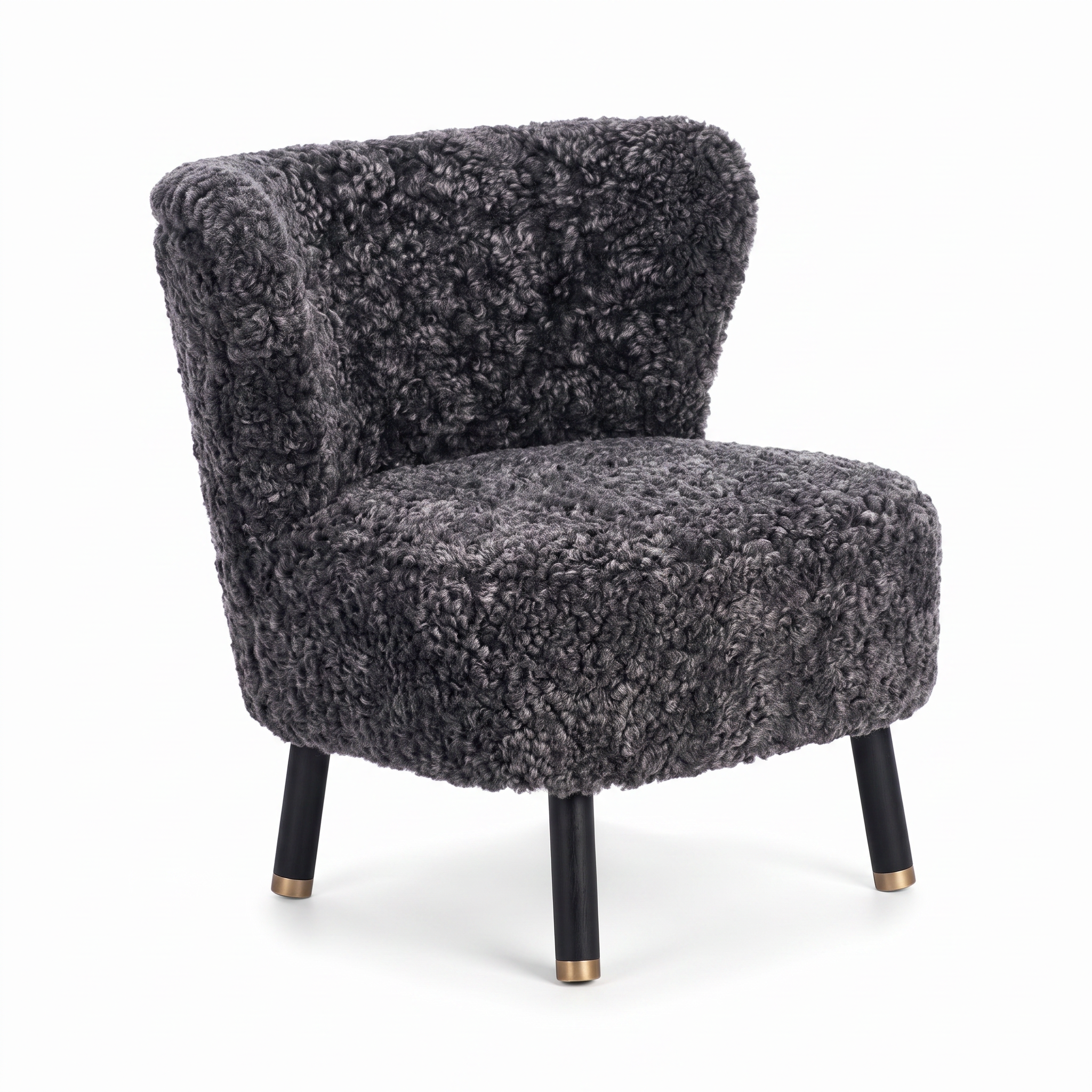 Emil Lounge Chair | Short Wool Anthracite - Black Beech Legs w. Brass