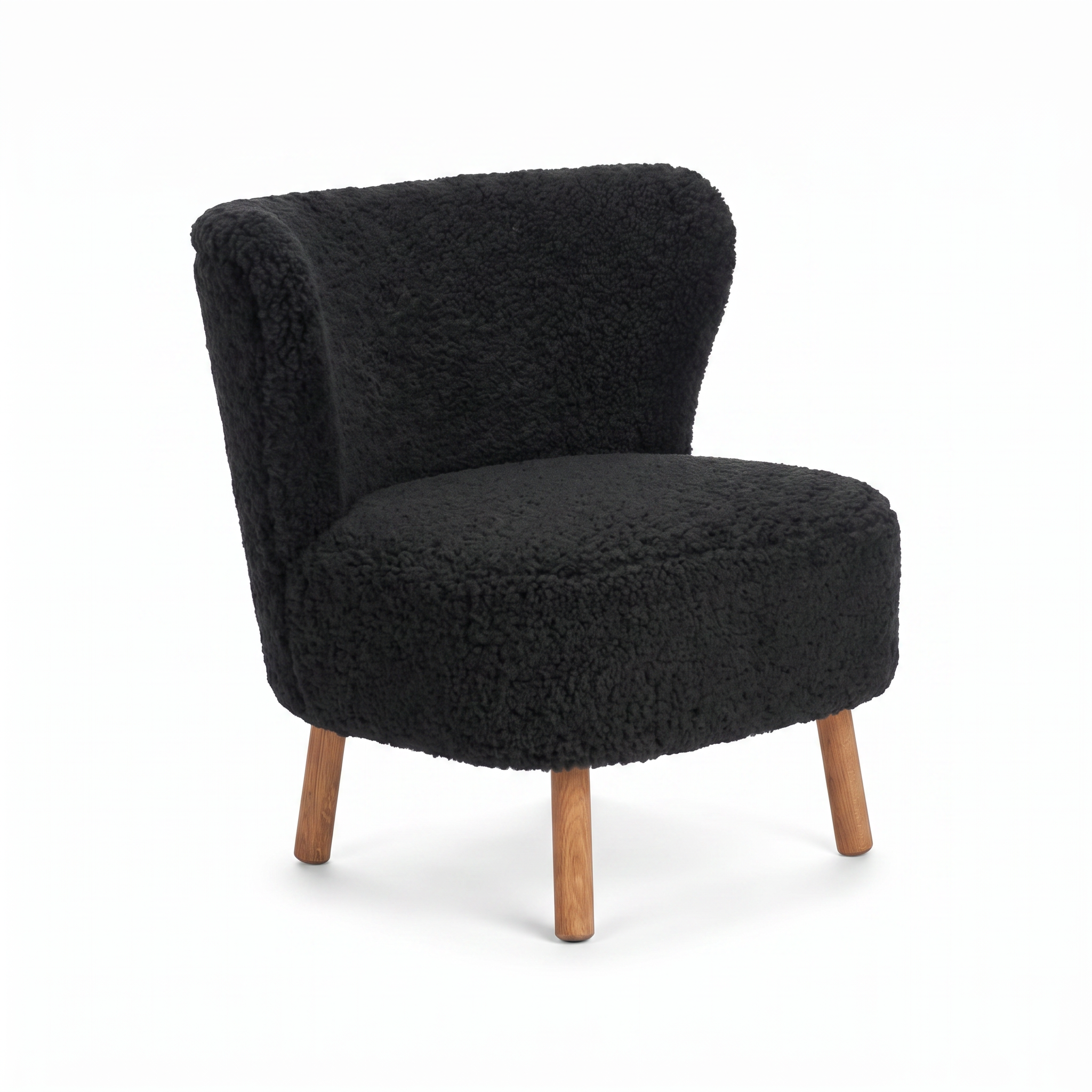 Emil Lounge Chair | Short Wool Black - Oak Legs