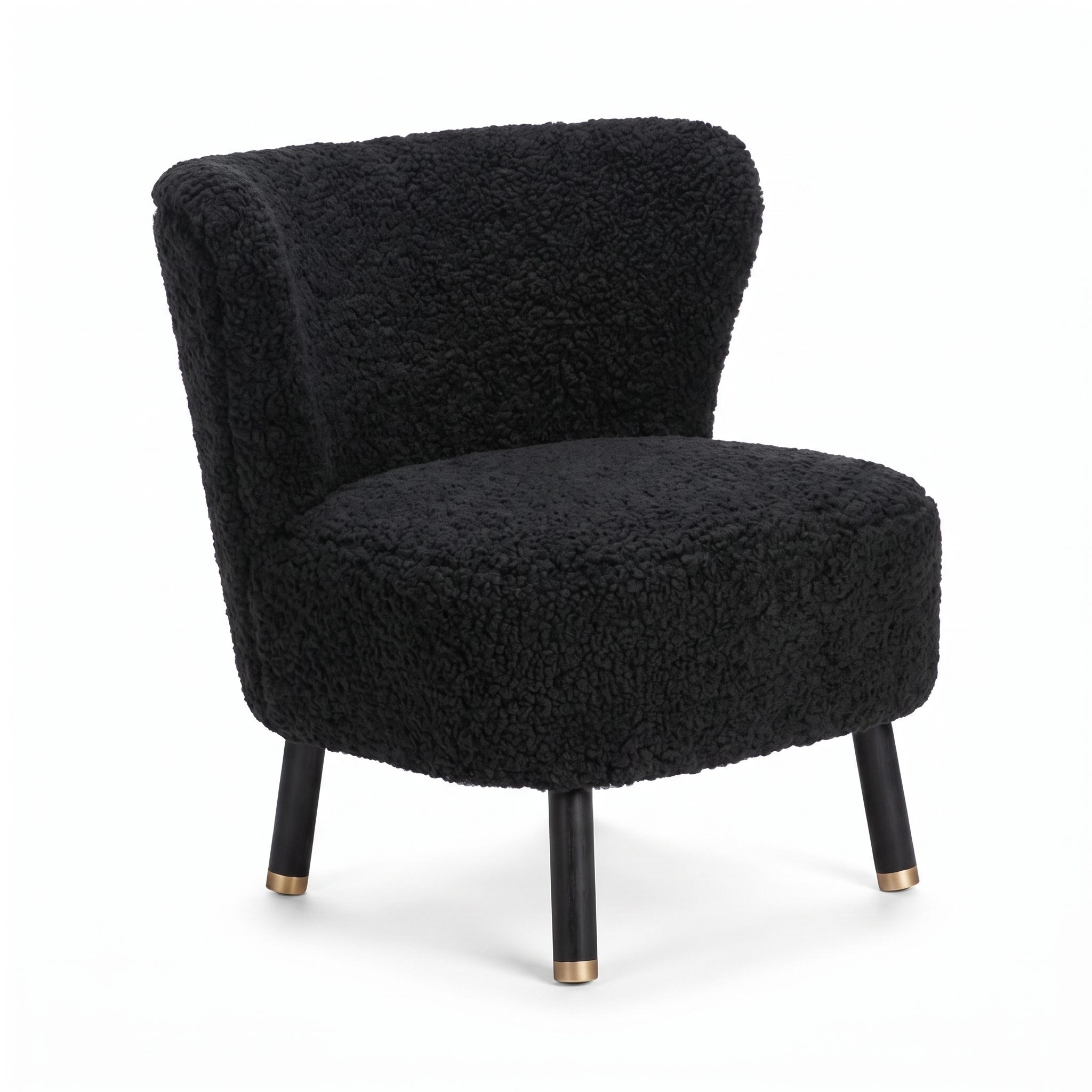 Emil Lounge Chair | Short Wool Black - Black Beech Legs w. Brass