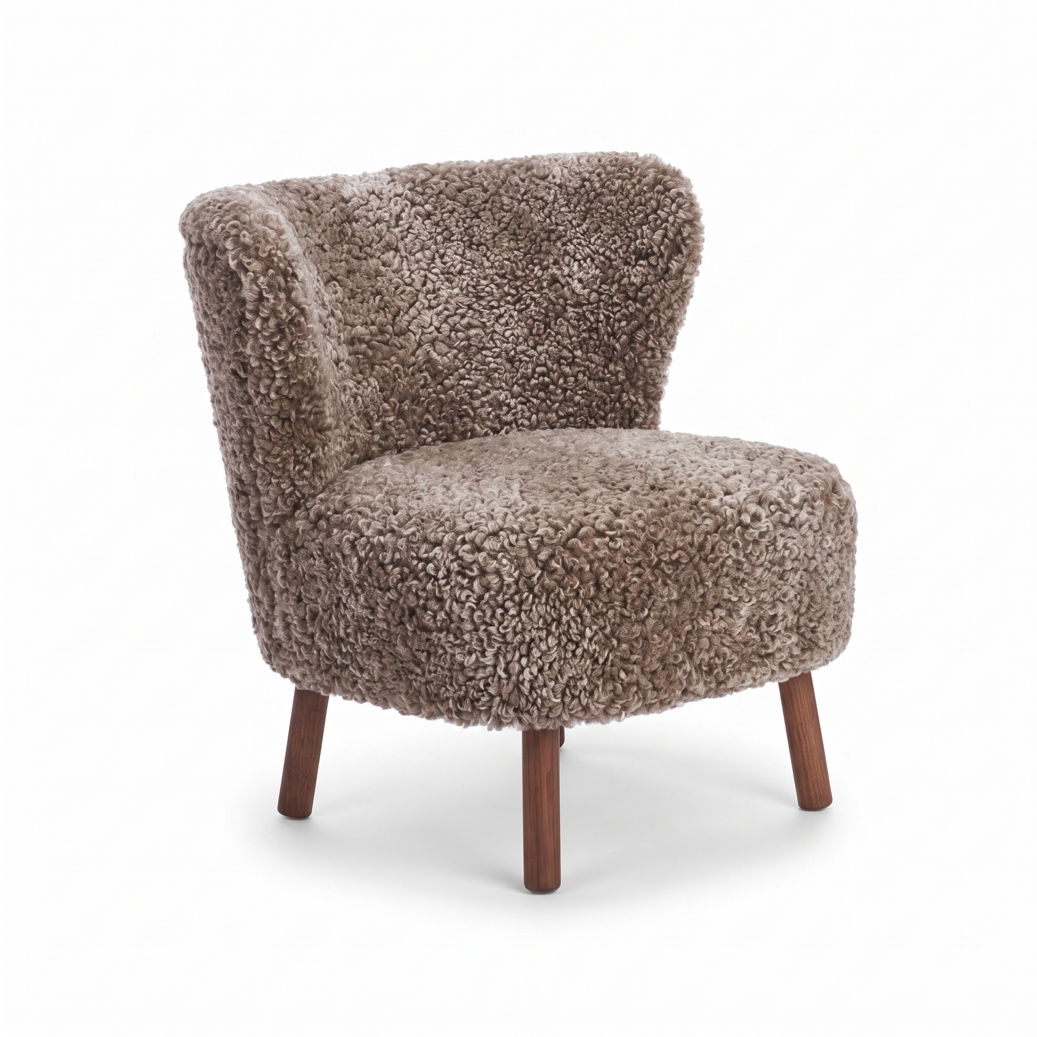 Emil Lounge Chair | Short Wool Cappuccino - Walnut Legs