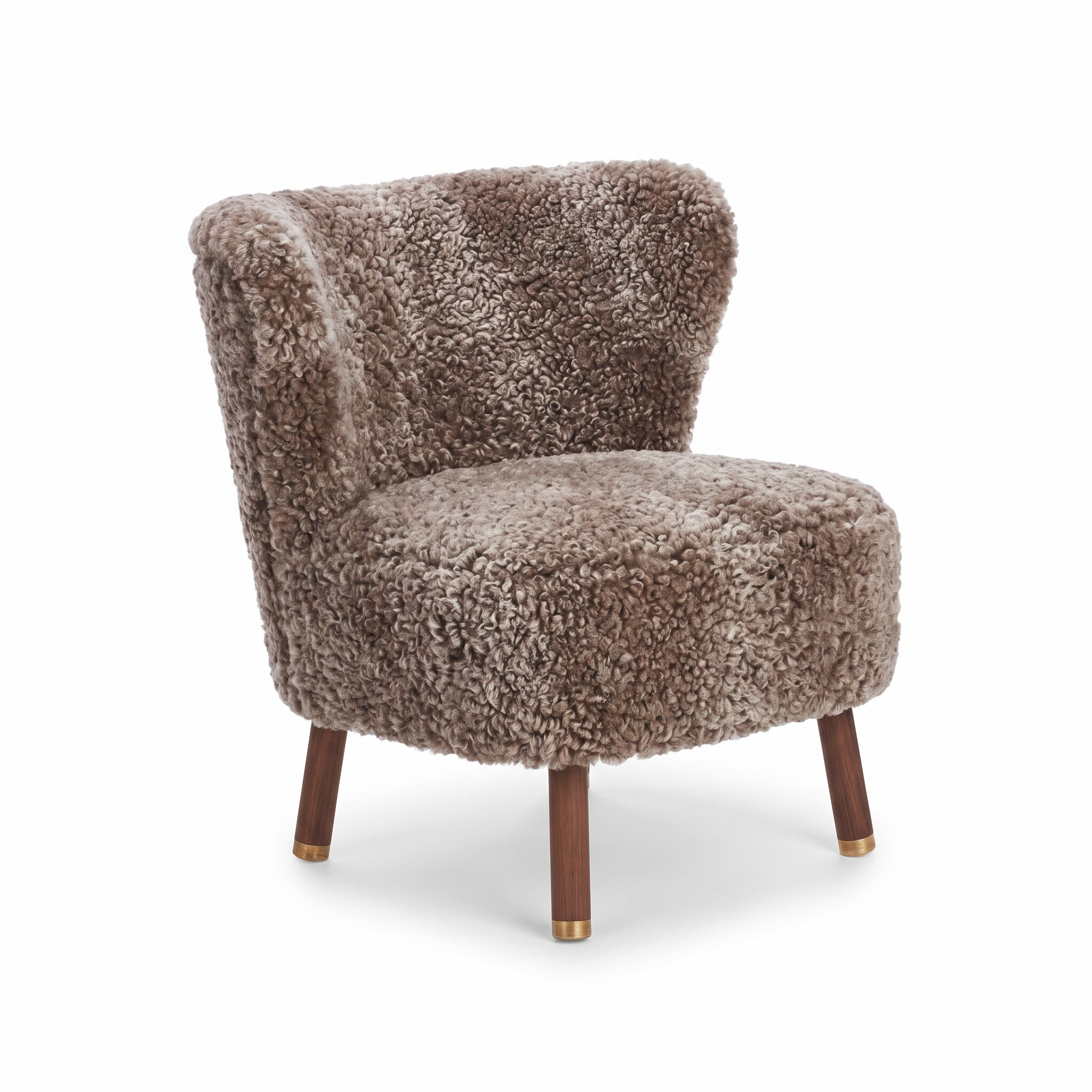 Emil Lounge Chair | Short Wool Cappuccino - Walnut Legs w. Brass