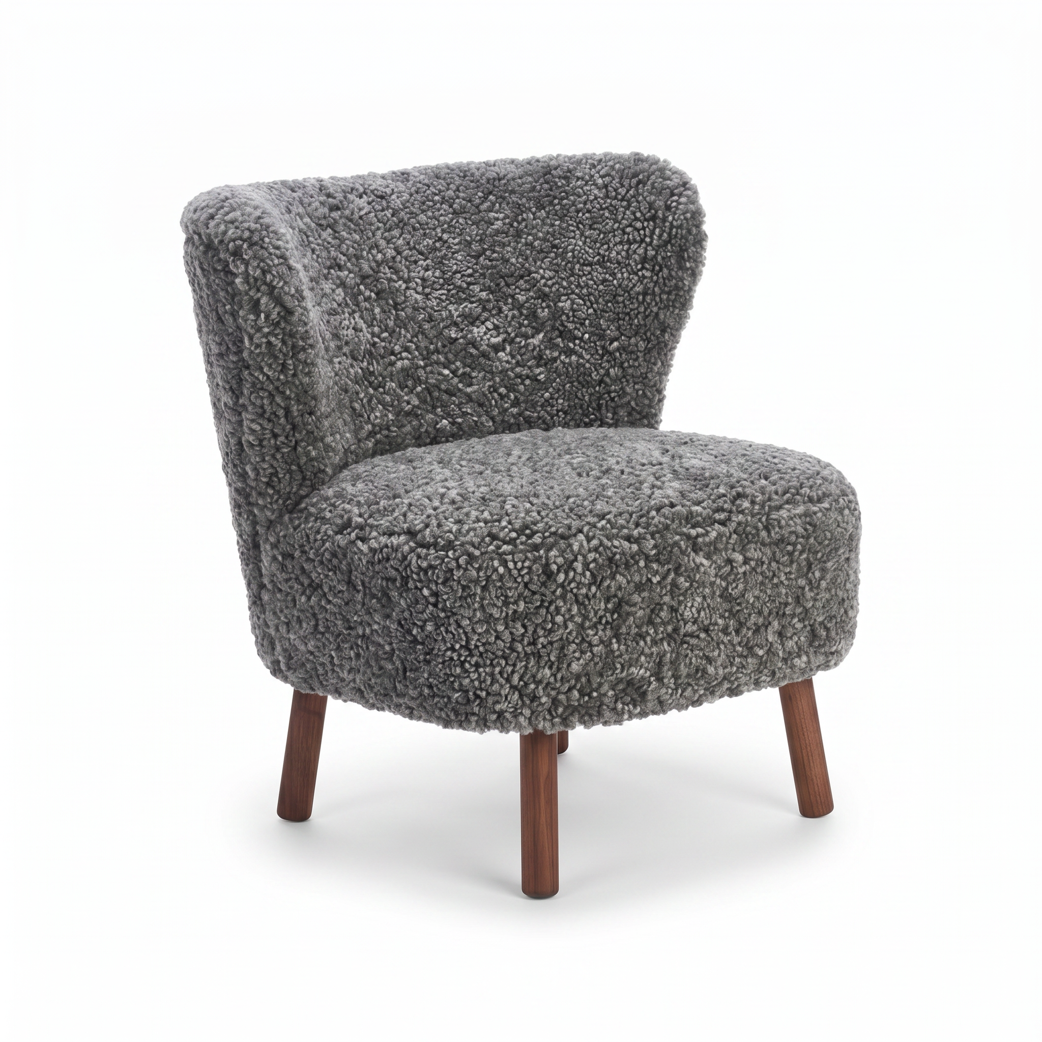 Emil Lounge Chair | Short Wool Graphite - Walnut Legs