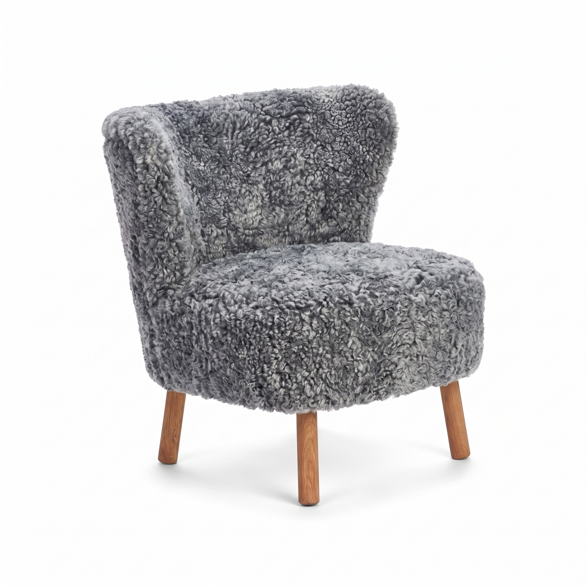 Emil Lounge Chair | Short Wool Light Grey - Oak Legs