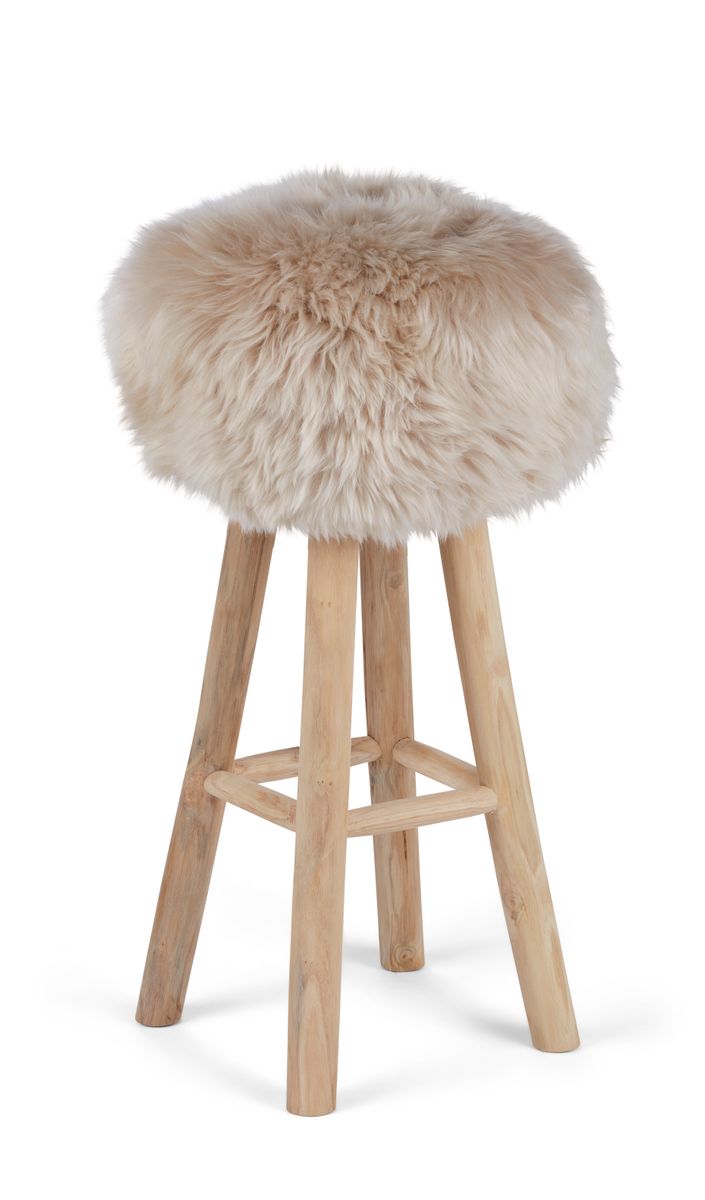 Sheepskin Stool Cover | Ø35xH17 cm Linen