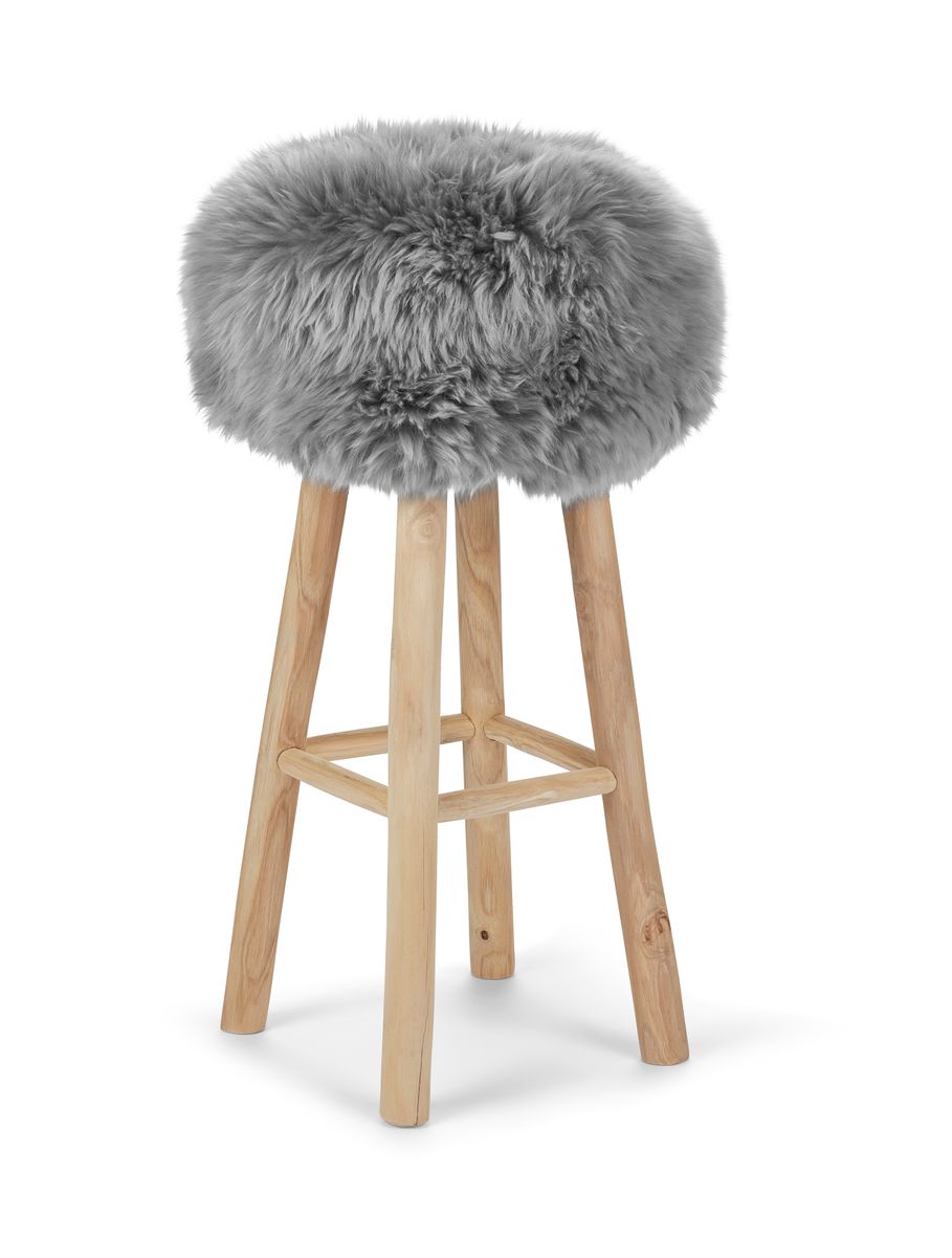 Sheepskin Stool Cover | Ø35xH17 cm Light Grey